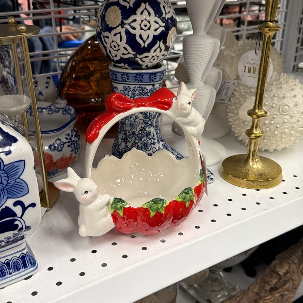Festive Red and White Bunny Basket
